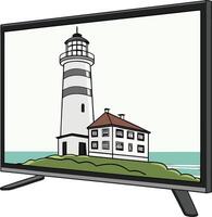 A tv with a lighthouse on it vector