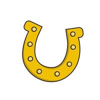 A simple cartoon illustration of a golden horseshoe. This image is commonly associated with good luck, fortune, and protection. It's a minimalistic design for Irish traditions and St. Patrick's Day. vector