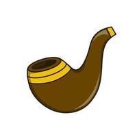 A simple cartoon illustration of a wooden smoking pipe. The pipe has a curved stem and a bowl for holding tobacco. This image is commonly associated with smoking, vintage style, and gentlemen. vector