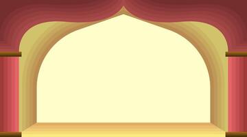 An empty stage with a red curtain and a yellow chair vector