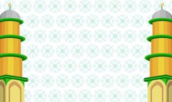 Islamic banner background with seamless pattern and tower mosque vector