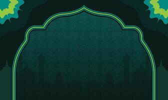 Islamic Banner Background in dark green color with ornament frame vector