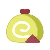 Swiss roll cake on white background. Swiss roll cake . Green tea cake roll. vector