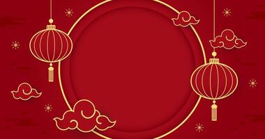Happy Chinese new year 2025. Chinese new year banner with circle for show product. Greeting card. China frame with lantern on red background. vector