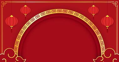 Happy Chinese new year 2025. Chinese new year banner with circle for show product. Greeting card. China frame with lantern on red background. vector