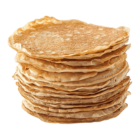 A stack of pancakes is piled high on a transparent background png