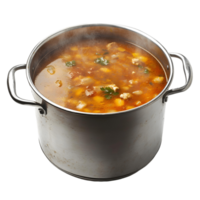 A large pot of soup is steaming on a transparent background png