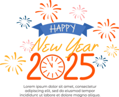 flat design Happy New Year 2025 Background or Happy New Year Doodle with Firework Illustration png