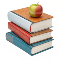 Stack of study Books with apple Transparent background image png