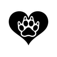 A black and white drawing of a dog paw in the shape of a heart png