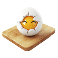 An egg with a smiley face on top of a wooden cutting board png
