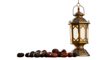 one traditional Ramadan lanterns, with a handful of dates scattered near their base png