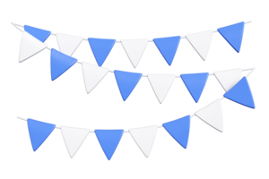 Party border made from triangular bunting flags in alternating blue and white colors. 3d render png