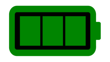 The green battery icon of a recording camera, showing full charge. Computer-generated, plain style. Isolated. png