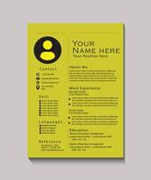 Professional Modern Resume Template Design with Yellow Background vector