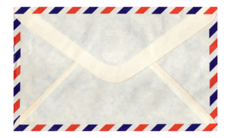 A nice vintage airmail letter envelope, front side, with a blank stamp, stripes on the margins and lots of copy space. Isolated. png
