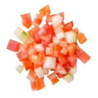 Fresh diced fruits including watermelon, cantaloupe, and honeydew create vibrant and colorful mix, perfect for summer salads or refreshing snacks png