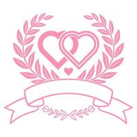 two hearts in a laurel wreath with a ribbon vector
