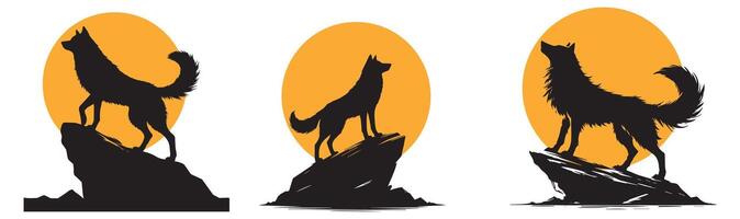 Howling Wolf Under the Moonlight Set vector