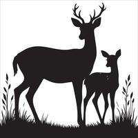 Silhouette of Mother Deer and Fawn in Shielded Stance vector