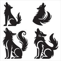 Howling Dog Silhouette with Tail Curled vector