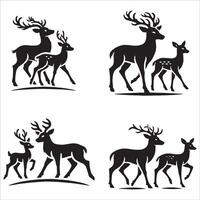 Mother Deer and Fawn Silhouette in a Protective Stance Set vector