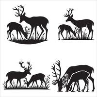 Mother and Fawn Deer Silhouette in Guarding Pose Set vector