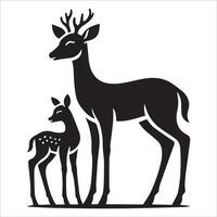 Silhouette of Protective Mother Deer and Fawn vector