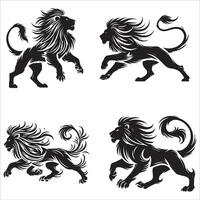 Sleek Lion Silhouette in Full Motion Set vector