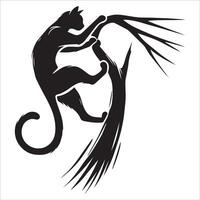 Playful Cat Climbing on Branch vector