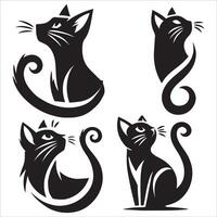 Cat Silhouette Looking Up with Curled Tail Set vector