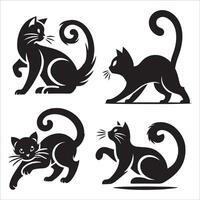 Playful Cat Silhouette in a Crouching Pose Set vector