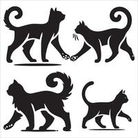 Walking Cat Silhouette with Raised Tail Set vector
