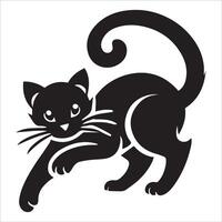 Silhouette of a Playful Crouching Cat vector
