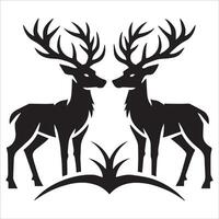 Silhouette of a Mother Deer Watching Over Fawn vector