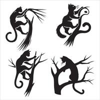 Climbing Cat Silhouette on a Branch Set vector