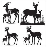 Mother Deer Watching Over Fawn Silhouette Set vector