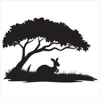 Resting Kangaroo Silhouette Under a Tree vector