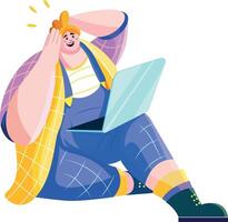 A flat illustration of a character tired from a boring job vector