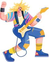 A flat illustration of rocking guitarist character vector