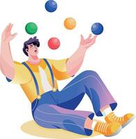 A flat illustration of a character juggling balls vector