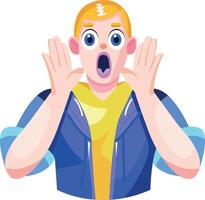 A flat illustration of shocked character with wide eyes vector