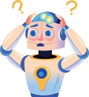 A flat illustration of confused robot character vector