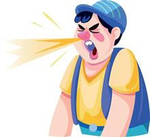 Silly sneezing character illustration in flat style vector