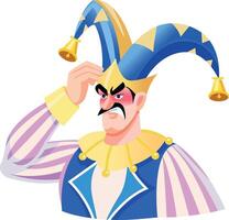 A flat illustration of angry jester character vector