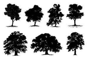 Black Trees and root with leaves look beautiful and refreshing. Tree and roots LOGO style. vector