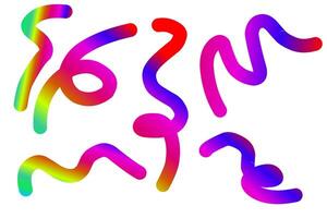 Vibrant gradient abstract wavy lines in various shapes, showcasing colorful and dynamic modern design elements. Perfect for creative backgrounds and digital art projects. vector