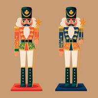 New Year and Merry Christmas Characters Nutcrackers, Cute Nutcracker with Golden Star and Defferent Colored Suits vector