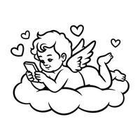 Cupid Angel Illustration with Smartphone on a Cloud vector