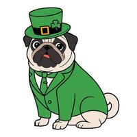 St. Patrick's Day Pug in Green Suit and Hat vector